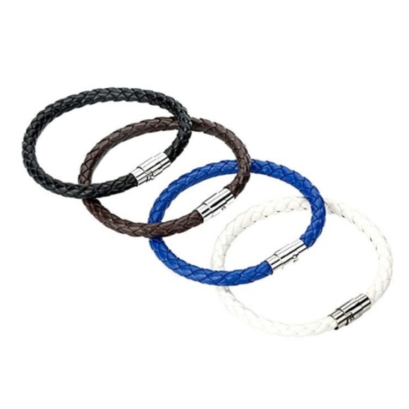 Mens 4pc. Braided Leather Magnetic Wristband - Picture 2 of 5